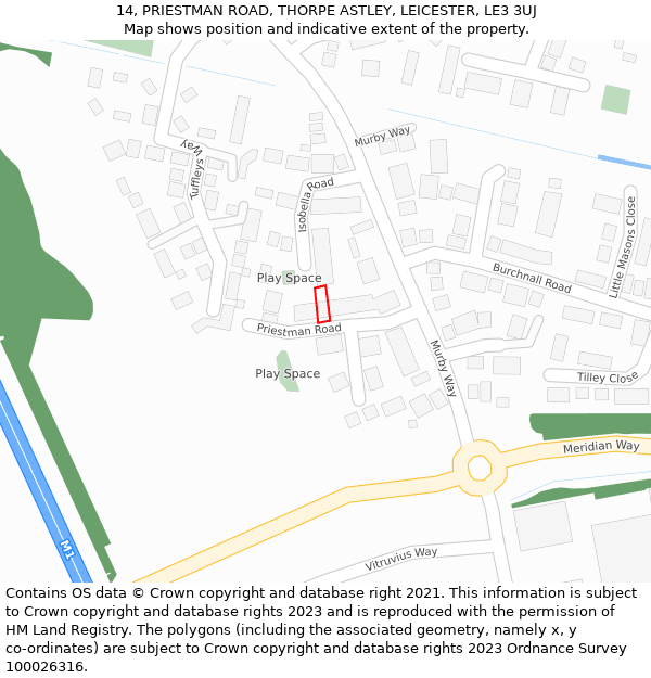 14, PRIESTMAN ROAD, THORPE ASTLEY, LEICESTER, LE3 3UJ: Location map and indicative extent of plot