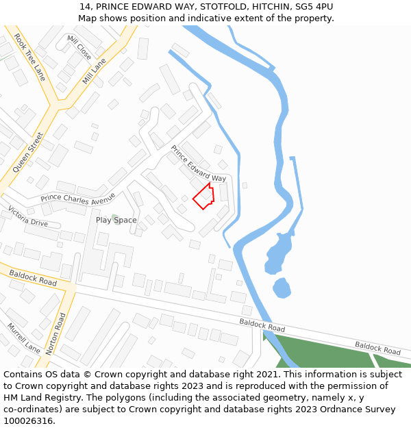 14, PRINCE EDWARD WAY, STOTFOLD, HITCHIN, SG5 4PU: Location map and indicative extent of plot