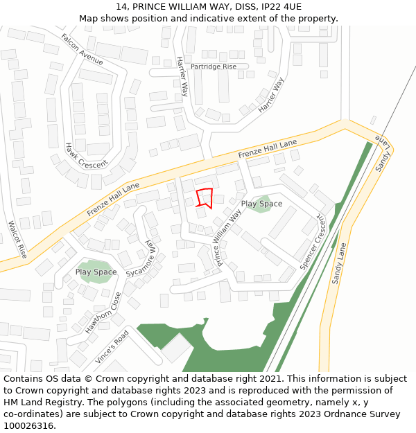14, PRINCE WILLIAM WAY, DISS, IP22 4UE: Location map and indicative extent of plot