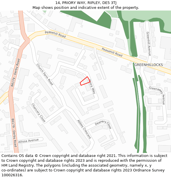 14, PRIORY WAY, RIPLEY, DE5 3TJ: Location map and indicative extent of plot