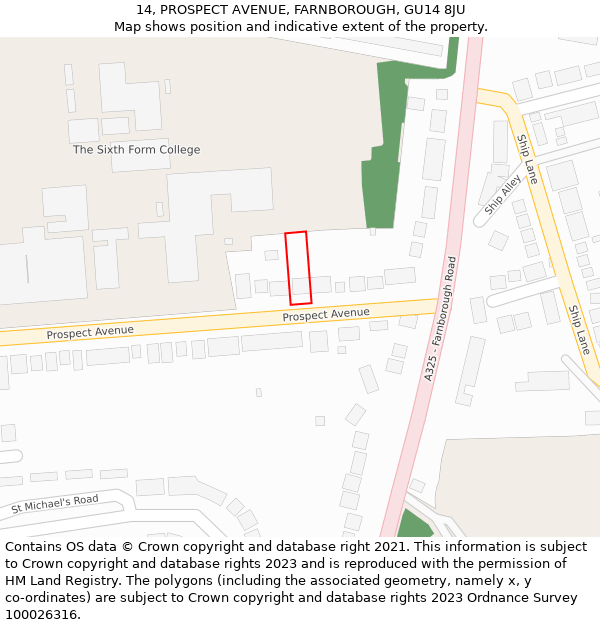 14, PROSPECT AVENUE, FARNBOROUGH, GU14 8JU: Location map and indicative extent of plot