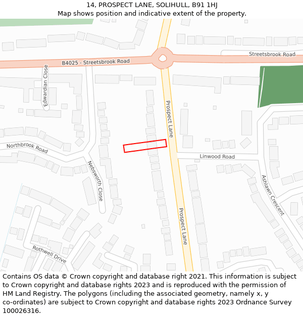 14, PROSPECT LANE, SOLIHULL, B91 1HJ: Location map and indicative extent of plot