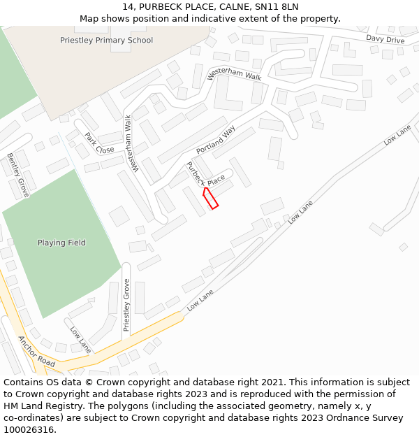 14, PURBECK PLACE, CALNE, SN11 8LN: Location map and indicative extent of plot