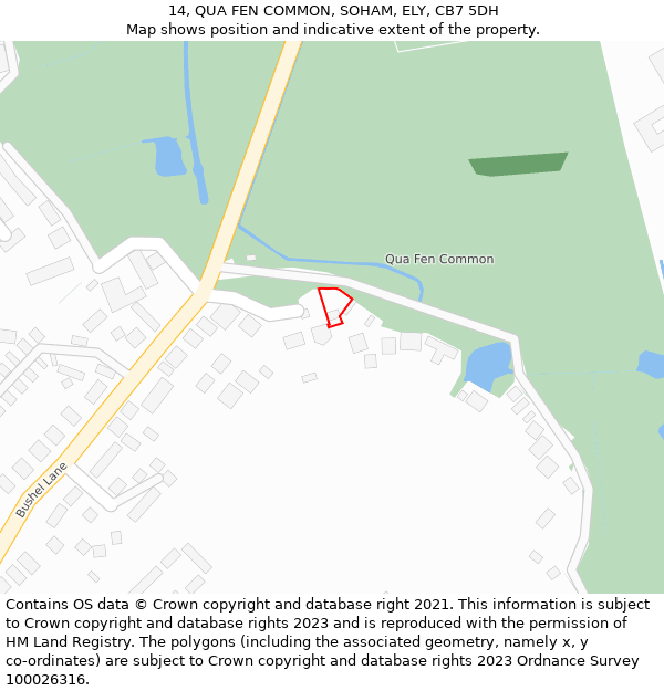 14, QUA FEN COMMON, SOHAM, ELY, CB7 5DH: Location map and indicative extent of plot