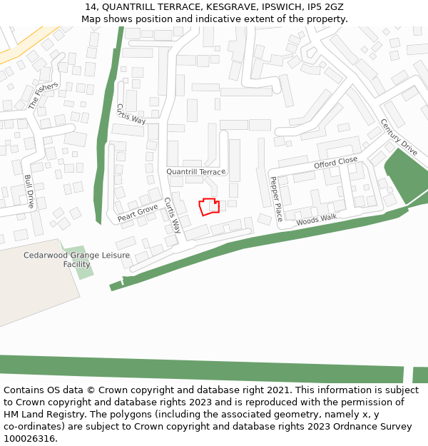 14, QUANTRILL TERRACE, KESGRAVE, IPSWICH, IP5 2GZ: Location map and indicative extent of plot