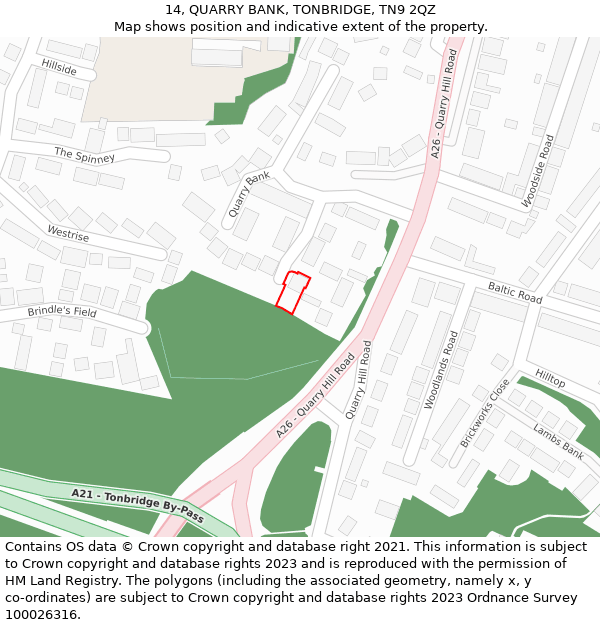 14, QUARRY BANK, TONBRIDGE, TN9 2QZ: Location map and indicative extent of plot