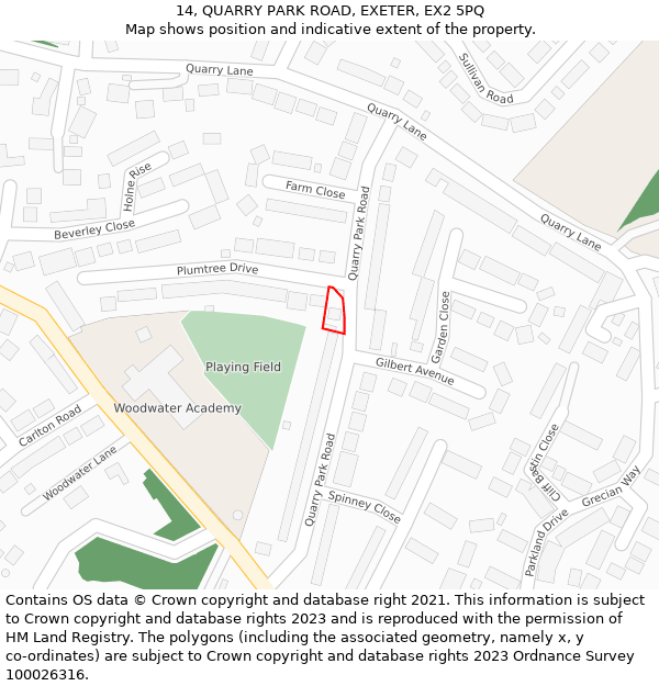 14, QUARRY PARK ROAD, EXETER, EX2 5PQ: Location map and indicative extent of plot