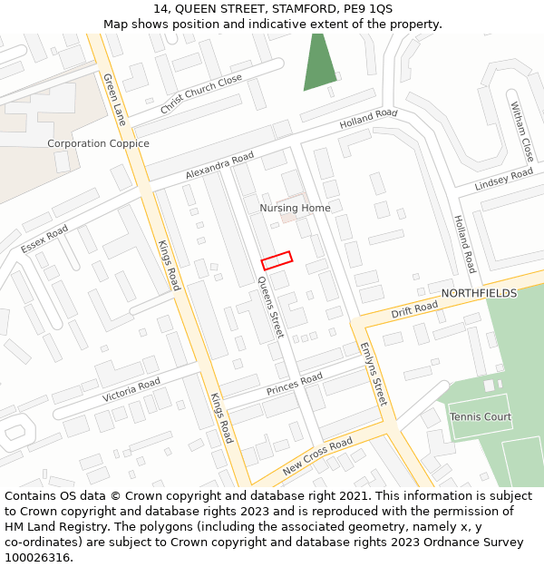 14, QUEEN STREET, STAMFORD, PE9 1QS: Location map and indicative extent of plot