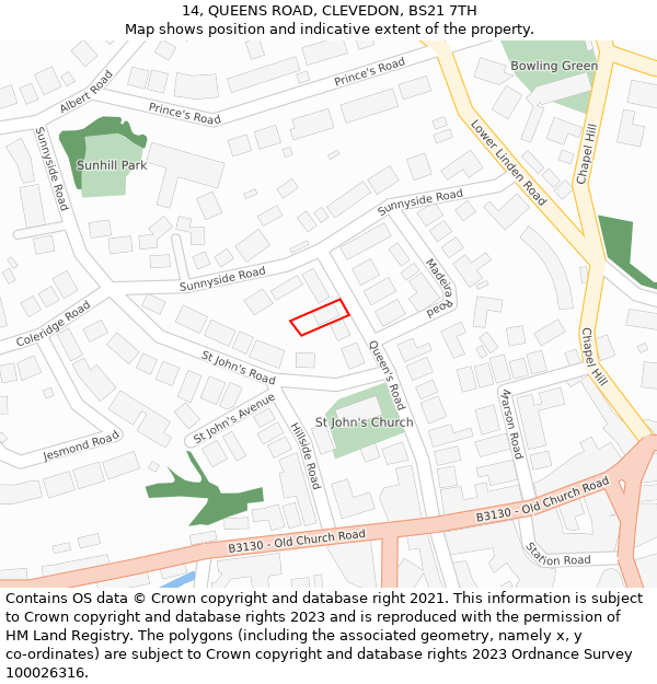 14, QUEENS ROAD, CLEVEDON, BS21 7TH: Location map and indicative extent of plot