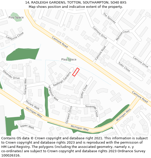 14, RADLEIGH GARDENS, TOTTON, SOUTHAMPTON, SO40 8XS: Location map and indicative extent of plot