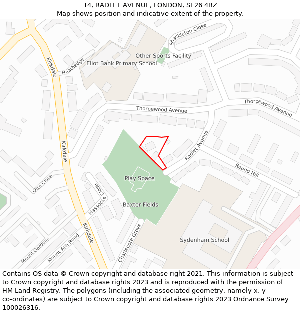 14, RADLET AVENUE, LONDON, SE26 4BZ: Location map and indicative extent of plot