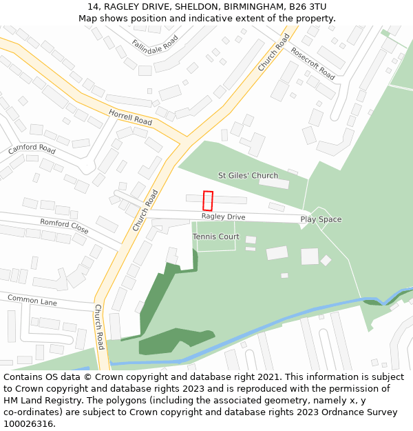 14, RAGLEY DRIVE, SHELDON, BIRMINGHAM, B26 3TU: Location map and indicative extent of plot