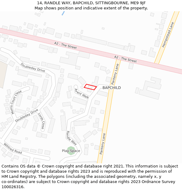 14, RANDLE WAY, BAPCHILD, SITTINGBOURNE, ME9 9JF: Location map and indicative extent of plot