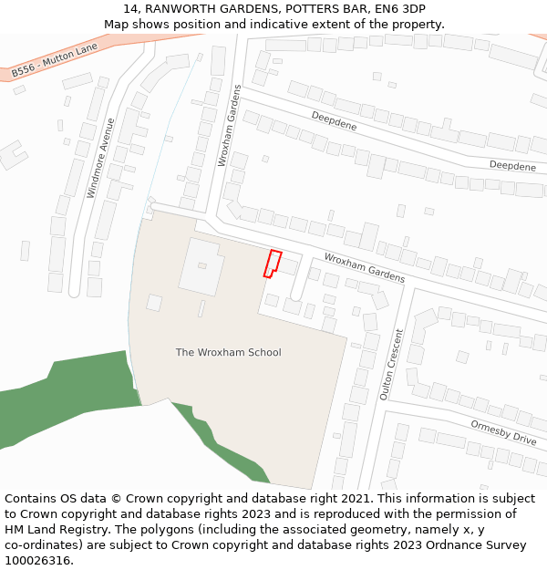 14, RANWORTH GARDENS, POTTERS BAR, EN6 3DP: Location map and indicative extent of plot