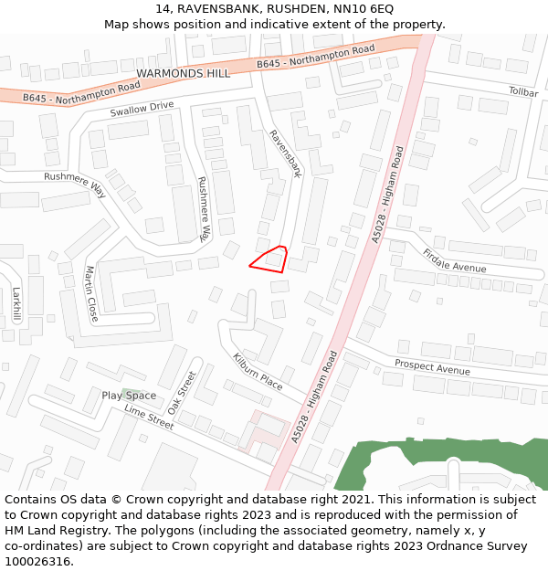 14, RAVENSBANK, RUSHDEN, NN10 6EQ: Location map and indicative extent of plot