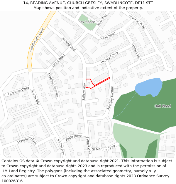 14, READING AVENUE, CHURCH GRESLEY, SWADLINCOTE, DE11 9TT: Location map and indicative extent of plot