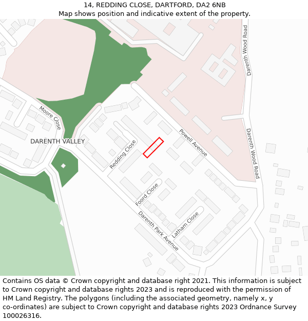 14, REDDING CLOSE, DARTFORD, DA2 6NB: Location map and indicative extent of plot