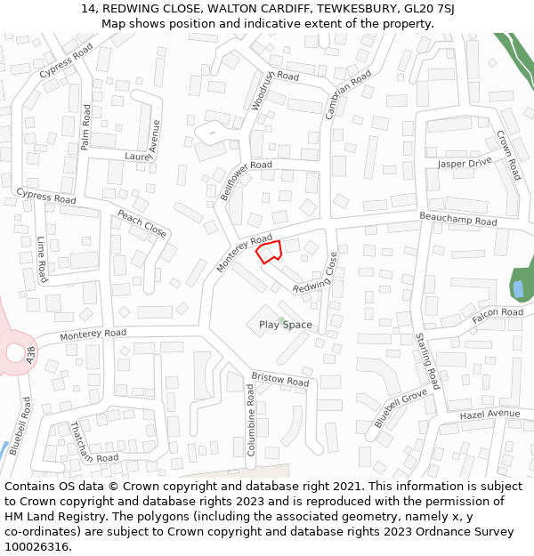 14, REDWING CLOSE, WALTON CARDIFF, TEWKESBURY, GL20 7SJ: Location map and indicative extent of plot