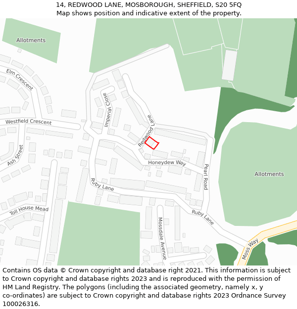 14, REDWOOD LANE, MOSBOROUGH, SHEFFIELD, S20 5FQ: Location map and indicative extent of plot