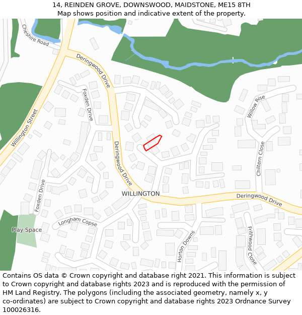 14, REINDEN GROVE, DOWNSWOOD, MAIDSTONE, ME15 8TH: Location map and indicative extent of plot
