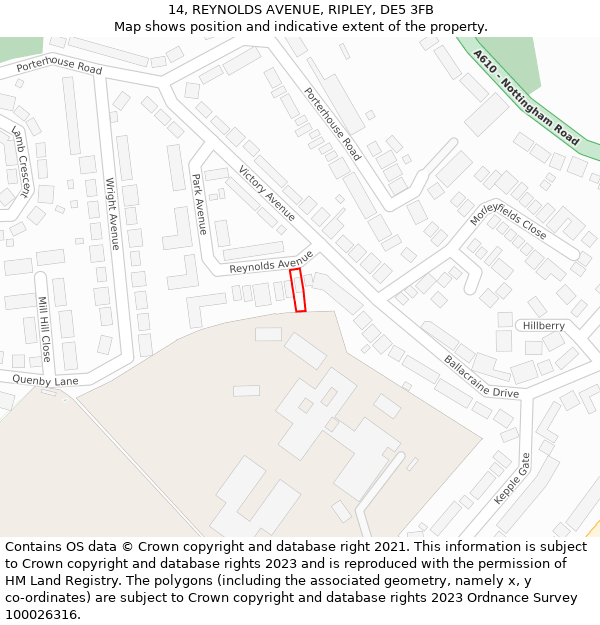 14, REYNOLDS AVENUE, RIPLEY, DE5 3FB: Location map and indicative extent of plot