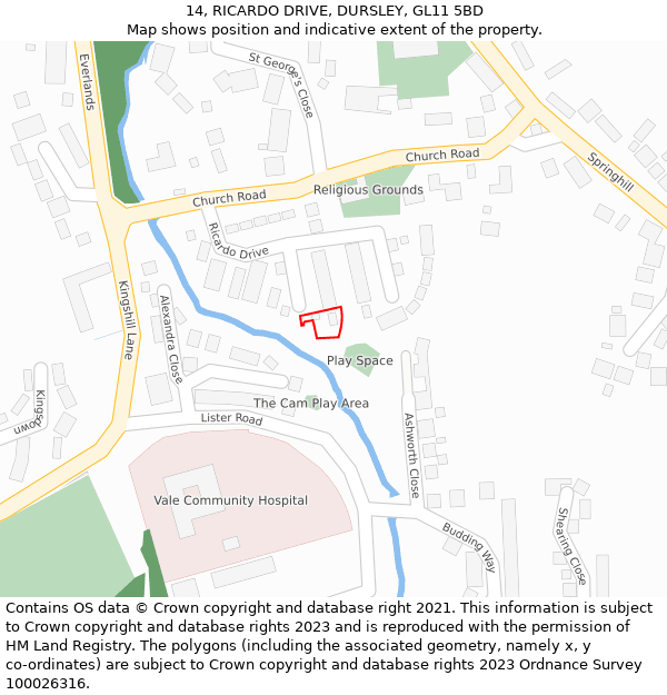 14, RICARDO DRIVE, DURSLEY, GL11 5BD: Location map and indicative extent of plot