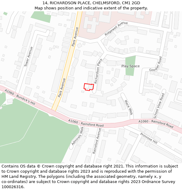 14, RICHARDSON PLACE, CHELMSFORD, CM1 2GD: Location map and indicative extent of plot