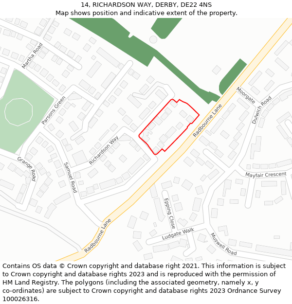 14, RICHARDSON WAY, DERBY, DE22 4NS: Location map and indicative extent of plot
