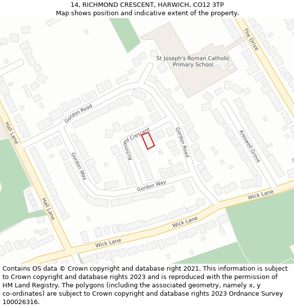 14, RICHMOND CRESCENT, HARWICH, CO12 3TP: Location map and indicative extent of plot