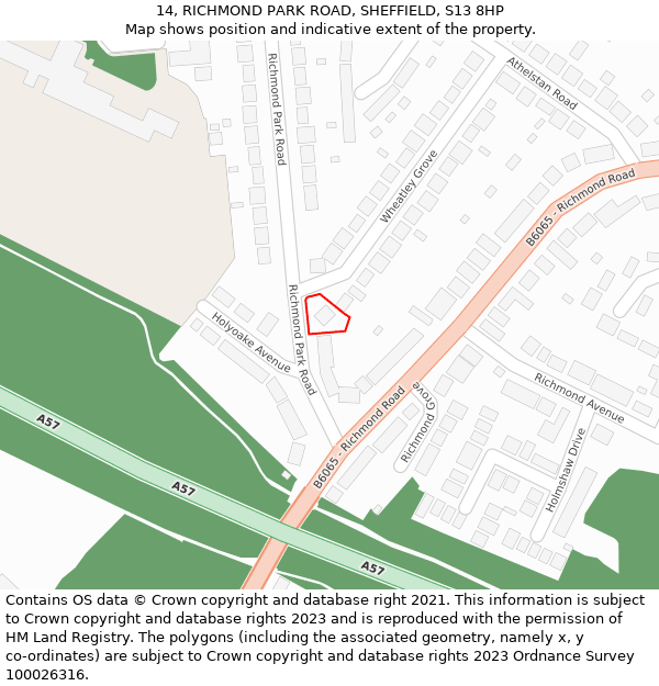 14, RICHMOND PARK ROAD, SHEFFIELD, S13 8HP: Location map and indicative extent of plot