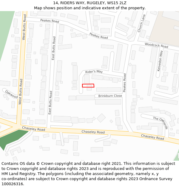 14, RIDERS WAY, RUGELEY, WS15 2LZ: Location map and indicative extent of plot