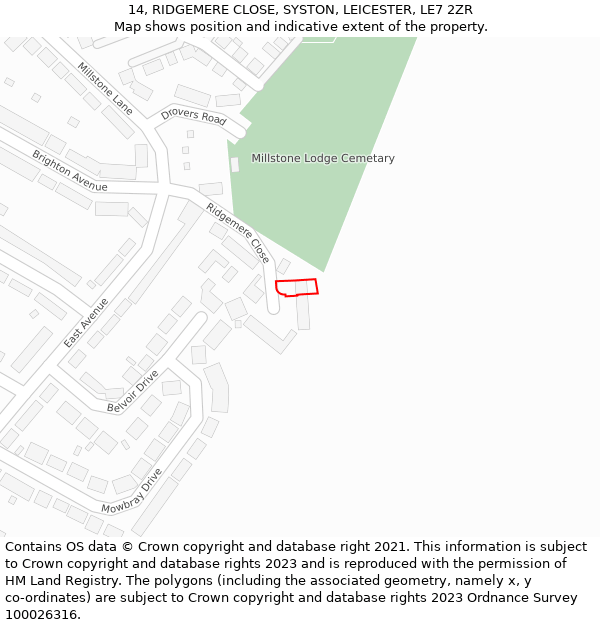 14, RIDGEMERE CLOSE, SYSTON, LEICESTER, LE7 2ZR: Location map and indicative extent of plot