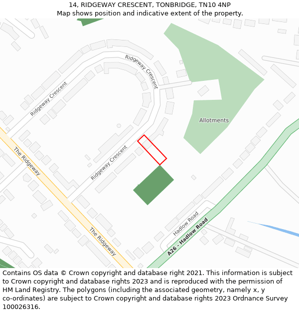 14, RIDGEWAY CRESCENT, TONBRIDGE, TN10 4NP: Location map and indicative extent of plot