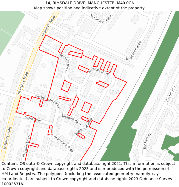 14, RIMSDALE DRIVE, MANCHESTER, M40 0GN: Location map and indicative extent of plot