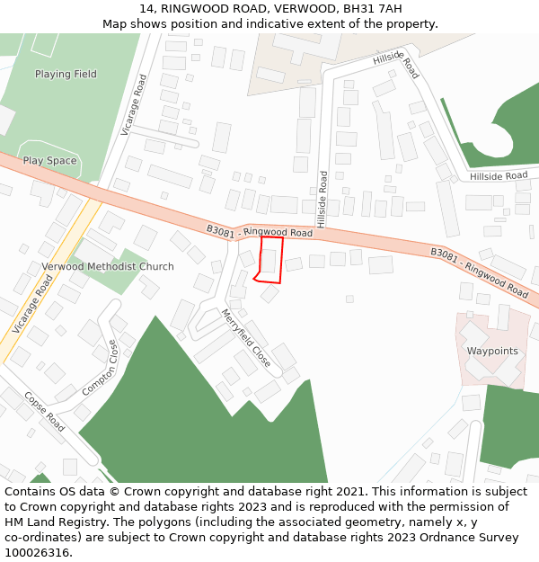 14, RINGWOOD ROAD, VERWOOD, BH31 7AH: Location map and indicative extent of plot