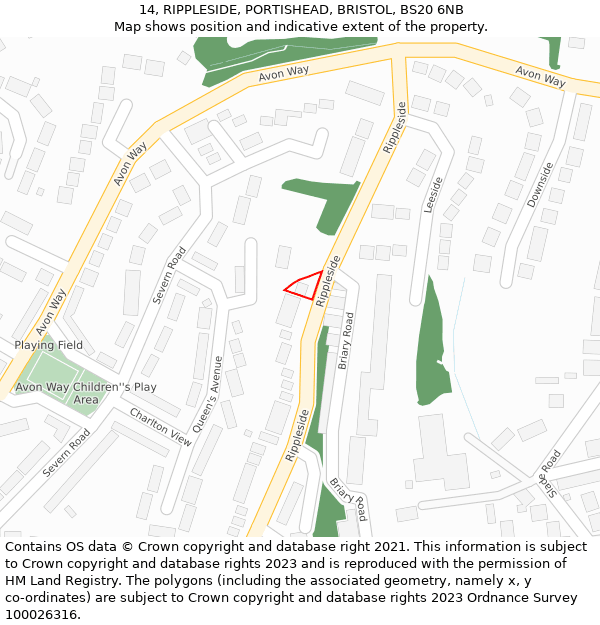 14, RIPPLESIDE, PORTISHEAD, BRISTOL, BS20 6NB: Location map and indicative extent of plot