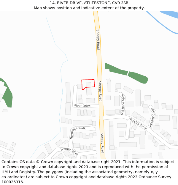 14, RIVER DRIVE, ATHERSTONE, CV9 3SR: Location map and indicative extent of plot