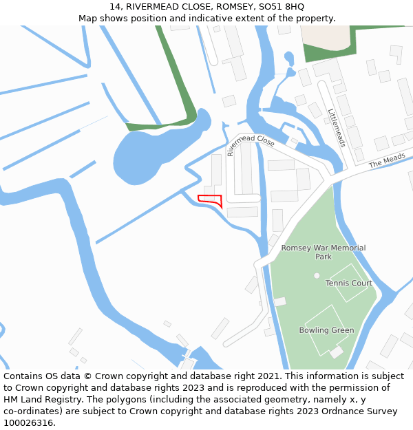 14, RIVERMEAD CLOSE, ROMSEY, SO51 8HQ: Location map and indicative extent of plot