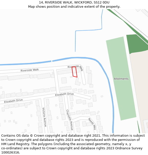 14, RIVERSIDE WALK, WICKFORD, SS12 0DU: Location map and indicative extent of plot