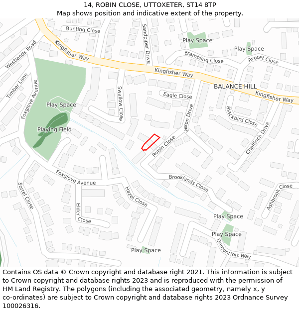 14, ROBIN CLOSE, UTTOXETER, ST14 8TP: Location map and indicative extent of plot