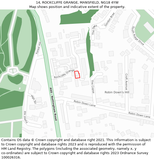 14, ROCKCLIFFE GRANGE, MANSFIELD, NG18 4YW: Location map and indicative extent of plot