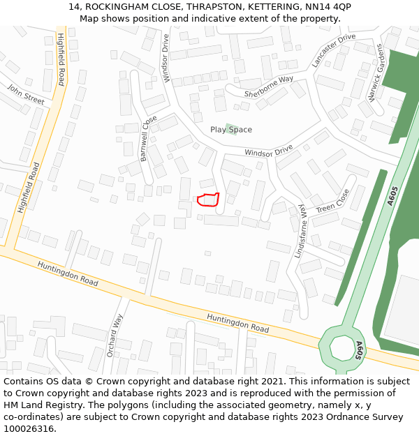 14, ROCKINGHAM CLOSE, THRAPSTON, KETTERING, NN14 4QP: Location map and indicative extent of plot