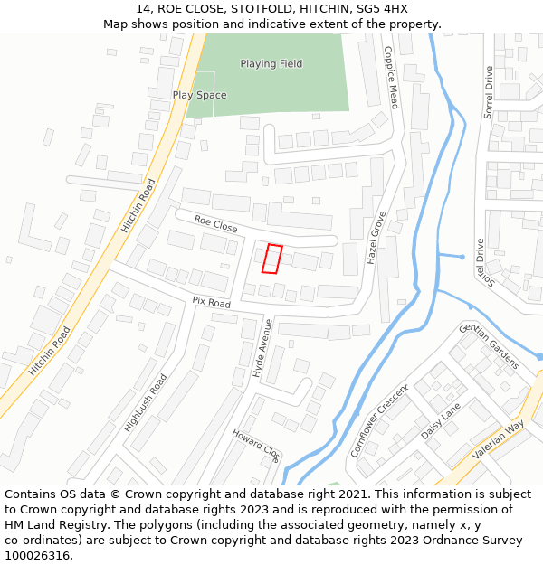 14, ROE CLOSE, STOTFOLD, HITCHIN, SG5 4HX: Location map and indicative extent of plot