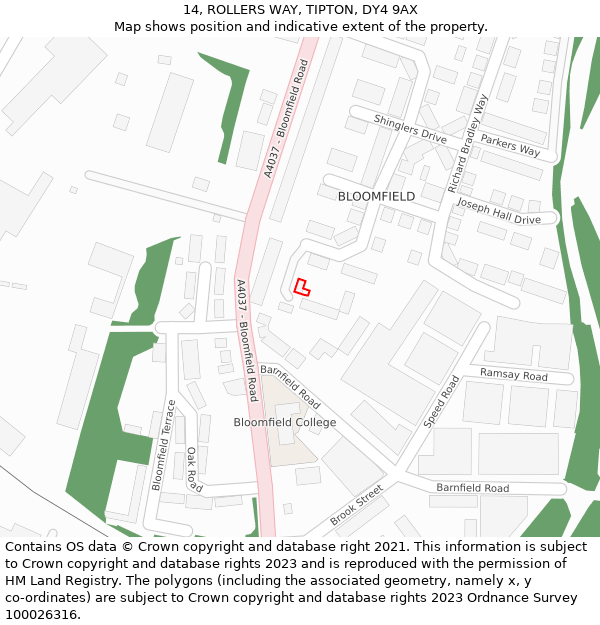 14, ROLLERS WAY, TIPTON, DY4 9AX: Location map and indicative extent of plot