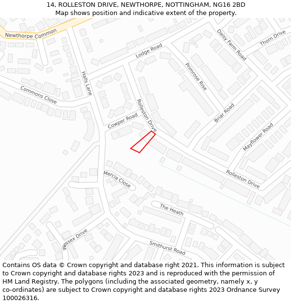 14, ROLLESTON DRIVE, NEWTHORPE, NOTTINGHAM, NG16 2BD: Location map and indicative extent of plot