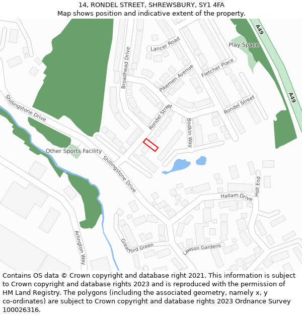 14, RONDEL STREET, SHREWSBURY, SY1 4FA: Location map and indicative extent of plot