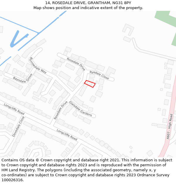 14, ROSEDALE DRIVE, GRANTHAM, NG31 8PY: Location map and indicative extent of plot