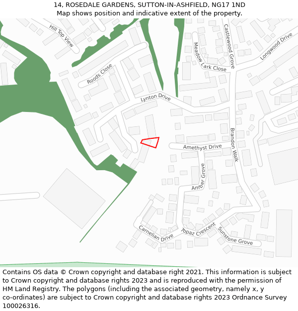 14, ROSEDALE GARDENS, SUTTON-IN-ASHFIELD, NG17 1ND: Location map and indicative extent of plot