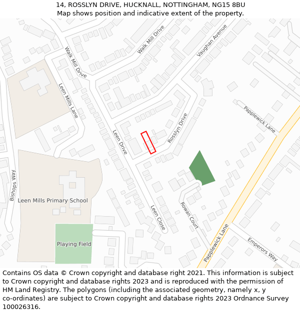 14, ROSSLYN DRIVE, HUCKNALL, NOTTINGHAM, NG15 8BU: Location map and indicative extent of plot