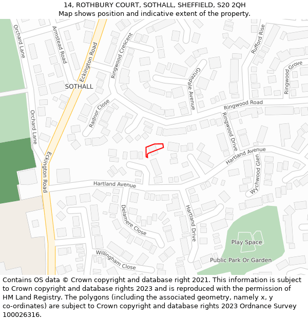 14, ROTHBURY COURT, SOTHALL, SHEFFIELD, S20 2QH: Location map and indicative extent of plot